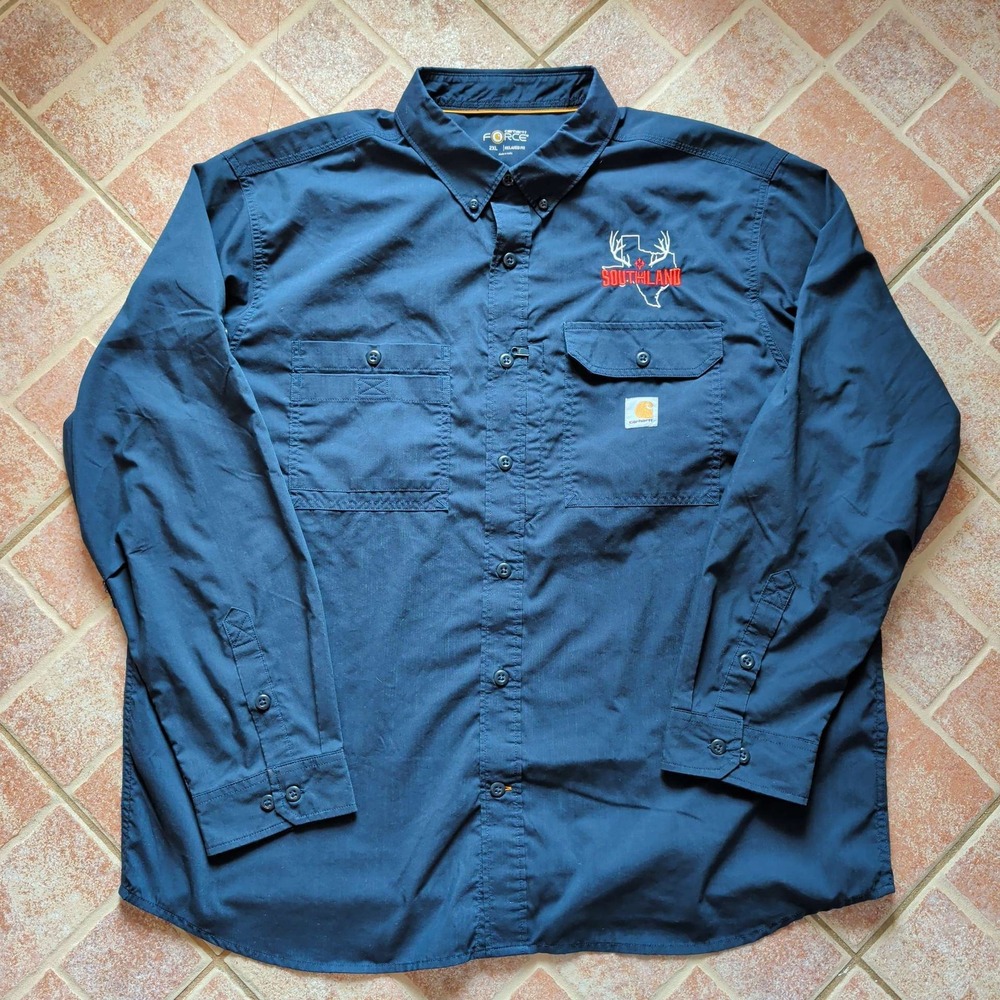 Carhartt Force Button Down Shirt Mens 2XL Navy Blue Vented Southland